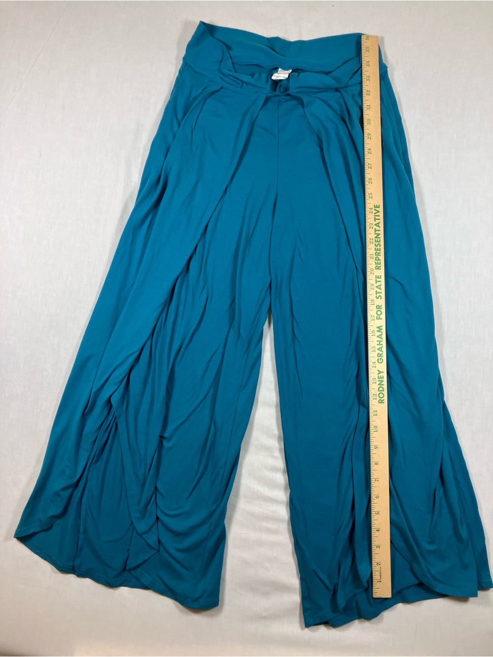 Teal Wide-Leg Palazzo Pants with High Waist - Picture 2 of 4